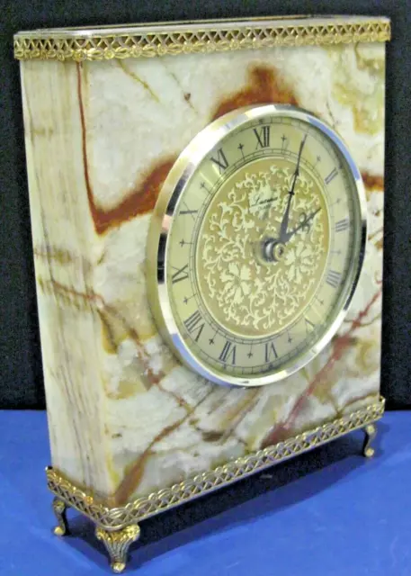 Vintage Luxuria Onyx Marble Mantel Table Clock. Quartz Movement Battery Powered.