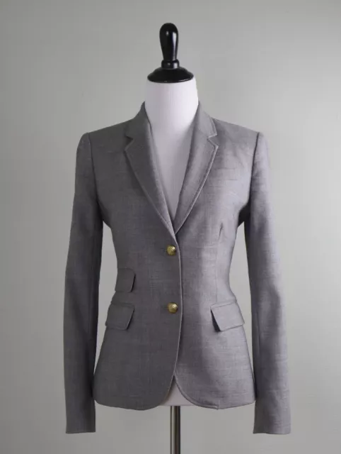 J.CREW $198 Gray Lined Classic Schoolboy Blazer Jacket Top in Wool Size 2