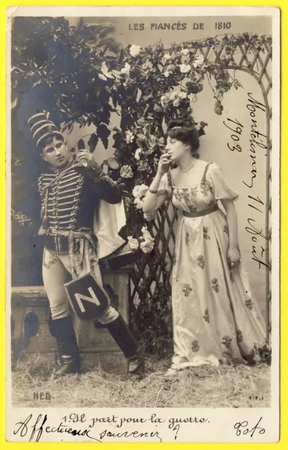 cpa Dos 1900 Fantaisie Militaire GUERRE NAPOLÉONIENNE Les Fiancés de 1810