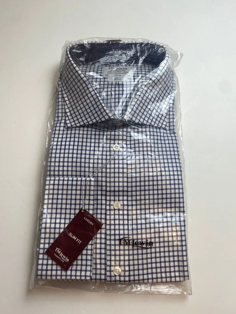 T.M. Camicia Lewin blu navy scack 20"" - 38"" vestibilità regolare doppio polsino NUOVA