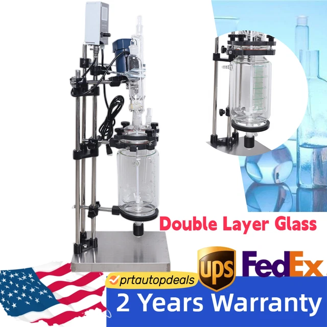 Lab Jacketed Chemical Reactor Glass Reaction Vessel Digital Display 110V 90W 3L