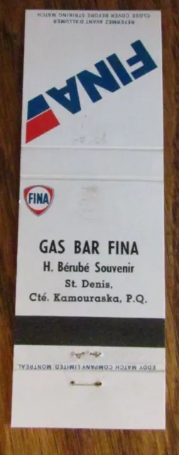 H. Bérubé Fina Gas Station Matchbook Matchcover: St. Denis, Quebec -K8