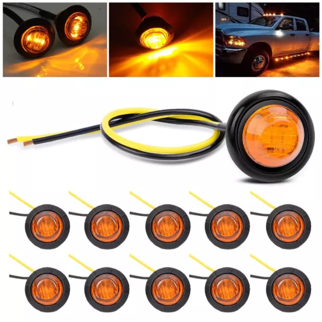 10X Round Marker Lights Amber LED Truck Trailer Side Clearance Indicators Light