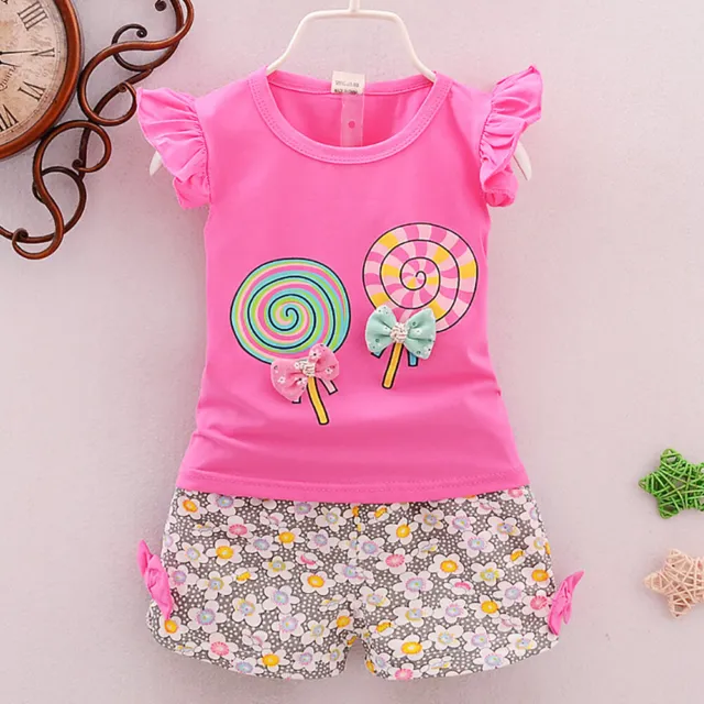 T-shirt bambino top + pantaloncini floreali pantaloni set vestiti abiti bambine 10