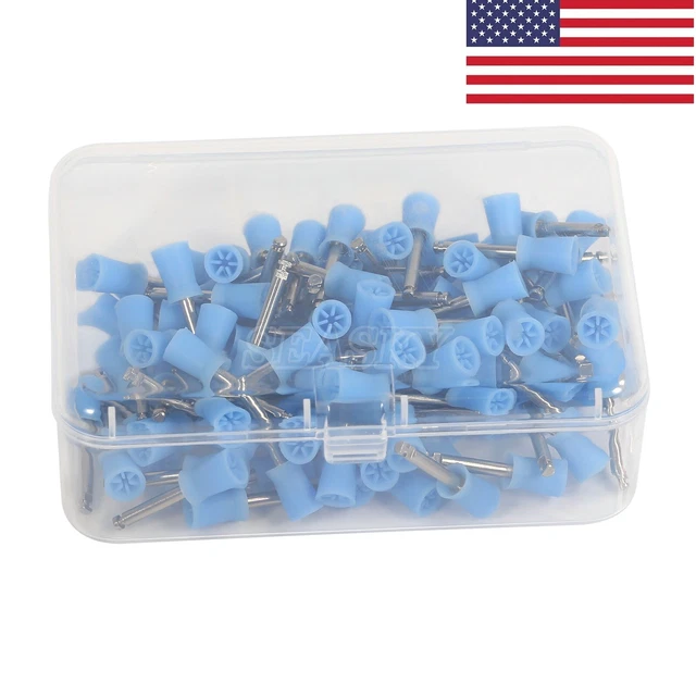 100 pcs Dental Prophy Brushes Nylon Tapper Polishing Brush Polishing Cup blue US