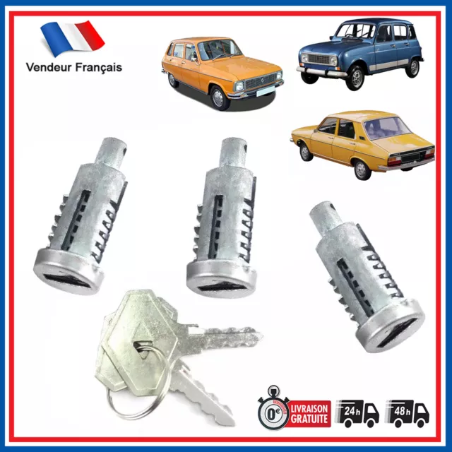 LOT de 3 barillets de porte Avant Gauche + Avant Droite Coffre Renault 4 R6 R12