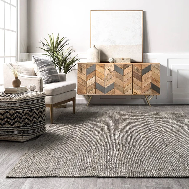Rug Grey Rectangle Jute Area Rug 100% Braided Rustic look Living Area Carpet