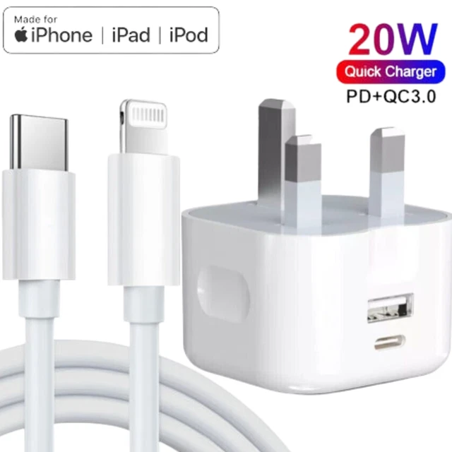 For iPhone 14 13 12 11 Pro XR XS Fast Charging 20W USB-C PD Plug Charger Cable