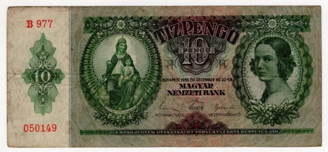 1936 Hungary Ten 10 Pengo World Banknote Nice Bill