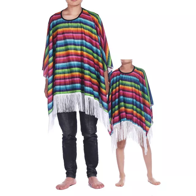 Kids Adult Mexican Party Costume Cloak Party Decor Props Sombrero Hat Poncho