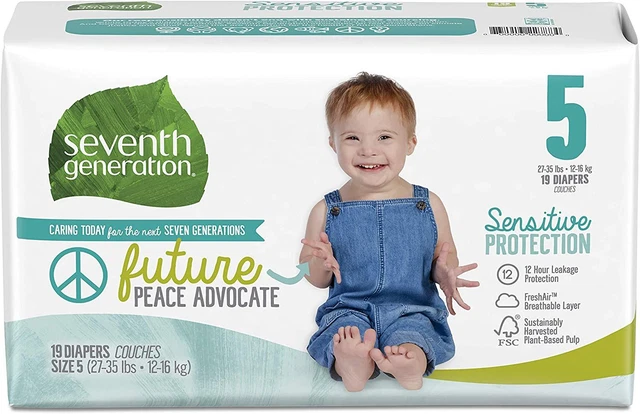 Seventh Generation Baby Diapers, Sensitive 19 Count (Pack of 1), White