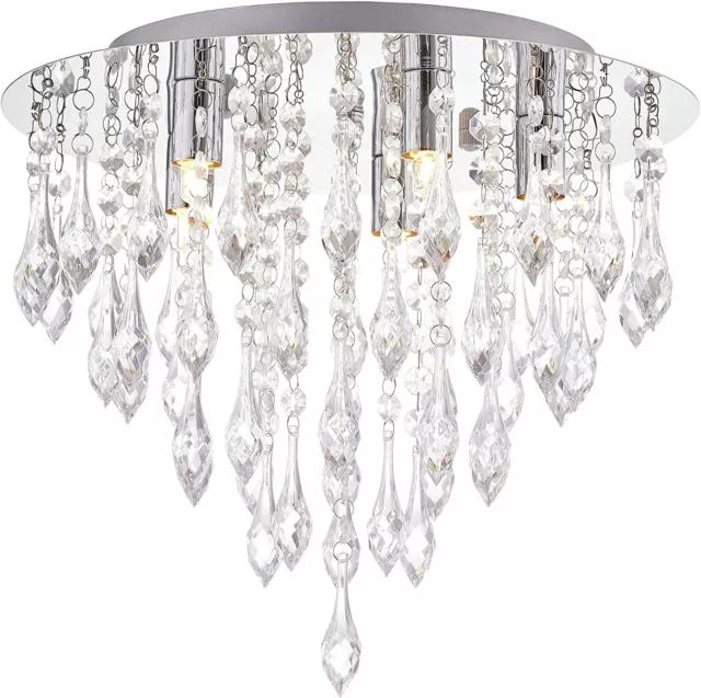 Crystal Chandelier Flush Mount Ceiling Light Fitting Crystal Droplets Effect Rou