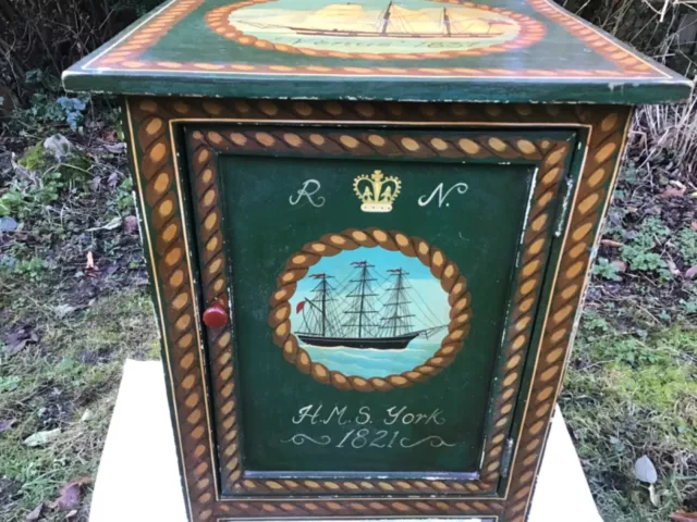 Vintage Sturdy Decorative Hand Painted Nautical Cabinet Cupboard Side Table