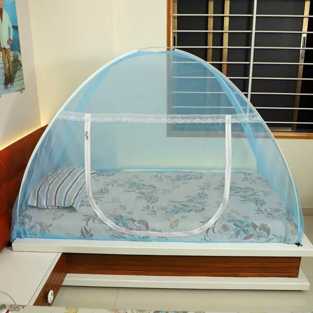 Mosquito Net for Single Bed Foldable Lightweight Polyester 30GSM Blue 6 X 3 feet