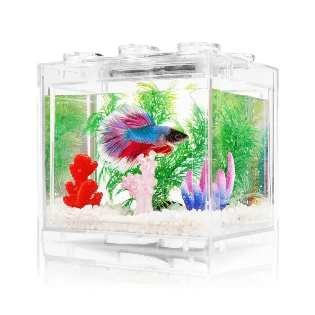 Small Betta Fish Tank, Aquarium Tank Kit with LED Lighting, 3/5 Gallon Stacka...