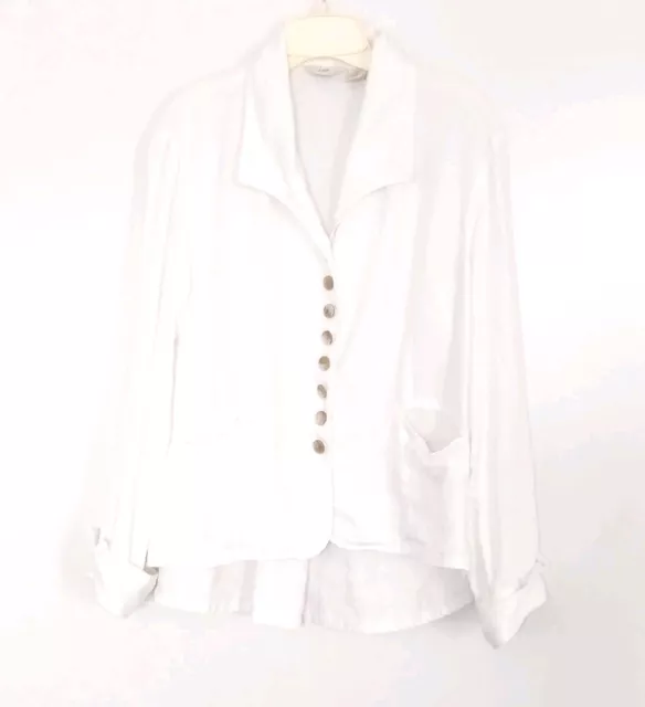 J Jill Petite White Button UP 100% Linen Jacket Blazer Women's Size MP Pre-owned