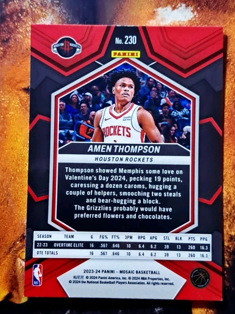 Thompson Rookie Nba NBA 2023-24 PANINI Mosaic Amen Thompson Rookie Card No 230 $2.28 ...