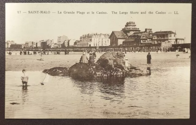 CPA animée N°47 Saint Malo " la grande plage et le casino "