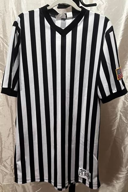 Honig's Whistle Stop Men's Black White Striped Umpire Referee Polo Shirt XL Tall