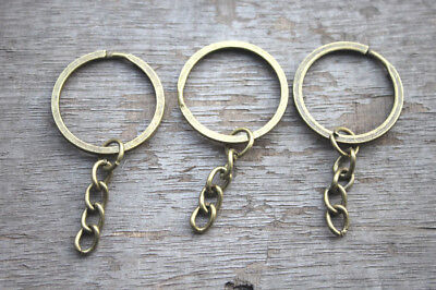20pcs Key chain bronze tone Key rings with Attached Chain charms pendants 27mm
