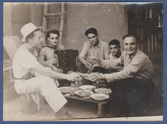 Handsome Guys Drinking playing the accordion Cute Boys Soviet Vintage Photo USSR