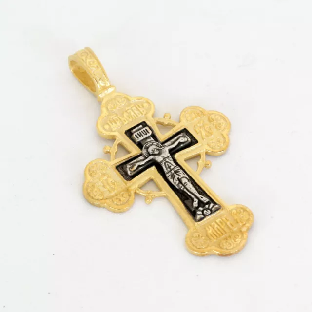 Sterling Silver Cross Orthodox Greek Russian Gold Plated 999 Крест Kreuz XS047