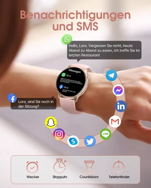 Smartwatch Damen, 1,3 Zoll Touchscreen Fitnessuhr IP68 Wasserdicht Sportuhr LW36 3