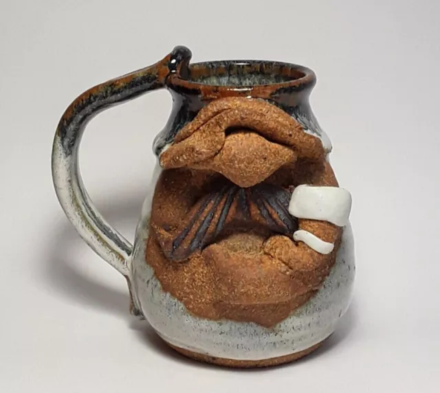 Robert Eakin Stoneware 3D Art Pottery Mug Funny Face Mustache Tobacco Smoking 