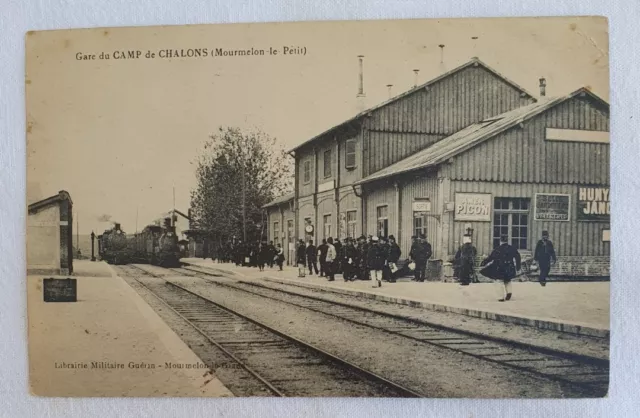 CPA Animée Gare du CAMP DE CHALONS - MOURMELON LE PETIT ( MARNE ) Trains Soldats