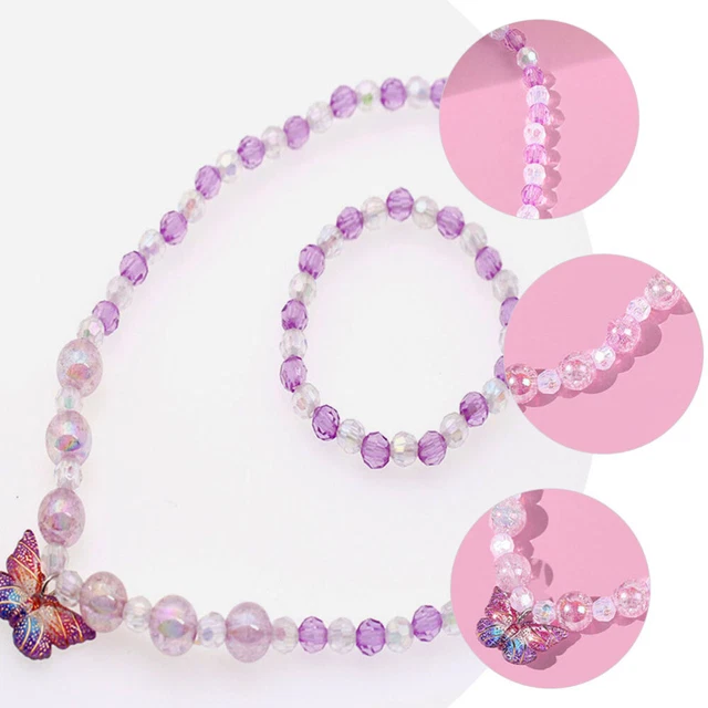 Pinkgarden Set Collana E Bracciale Per Bambine - 3 Confezioni In Borsa Regalo, Gioielli Sicuri Con Elastico - Ideale Per Feste E Compleanni