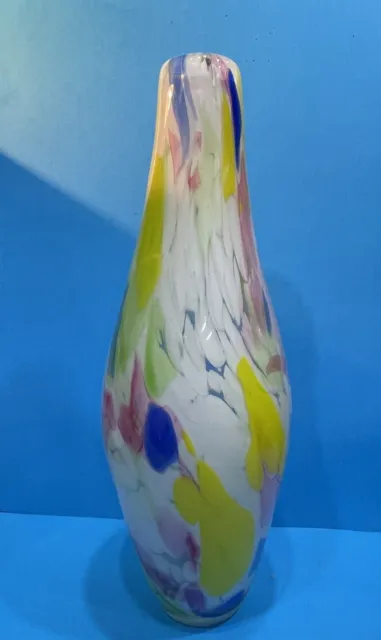 Tall Heavy Murano Style Hand-blown Candy Wrapper Confetti Art Glass Vase 16” 2