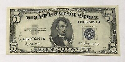 1953 Silver Certificate Five Dollar Bill (Blue Seal)