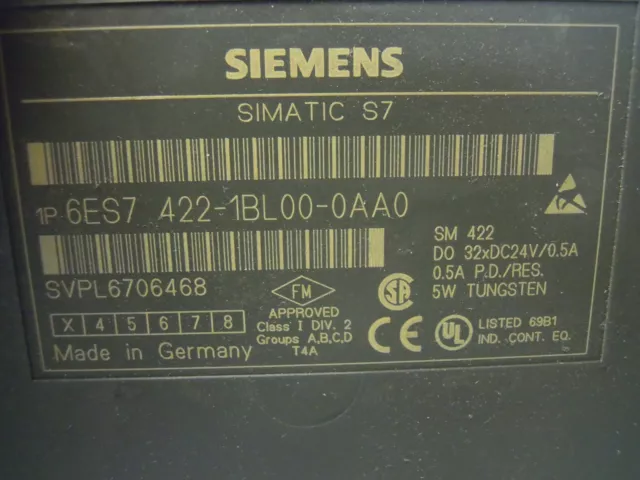 Siemens 6Es7 422-1Bl00-0Aa0 Simatic S7 Output Module 24Vdc 0.5A 2