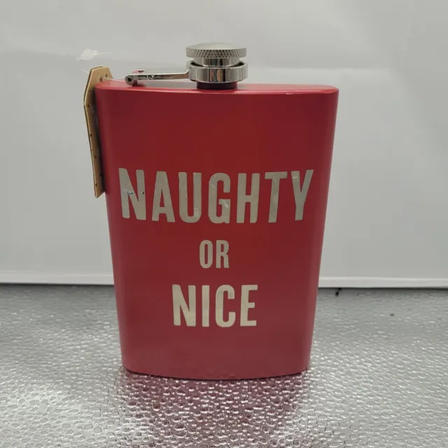 NWT Stainless Steel Naughty Or Nice Flask W/Manfacturing Flaw On Lettering