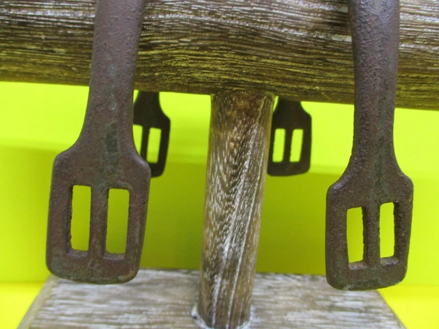 Vintage late 1800's HAND FORGED Iron Spurs with BLOOD LETTING ROWELS 3