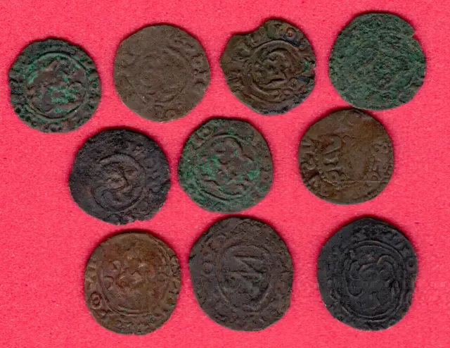 Sweden Poland Latvia Old Copper Counterficates ca 1630 Lot of 10 Coins 6046