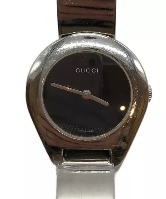 Gucci Watch 6700L Ladies Black Silver Analog bangle Belt Round Used