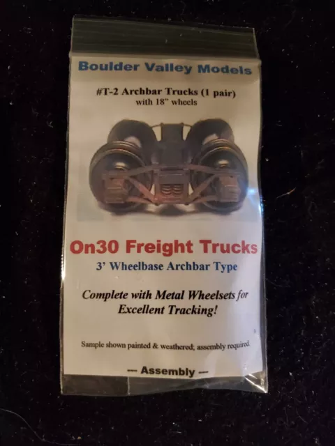 T-2 ARCHBAR TRUCKS (1 Pair): On30 Freight Trucks Model Railroad Kit / BVM (MT)