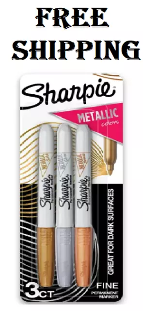 Sharpie Metallic Permanent Markers, 3 Count Gold+Silver+Bronze