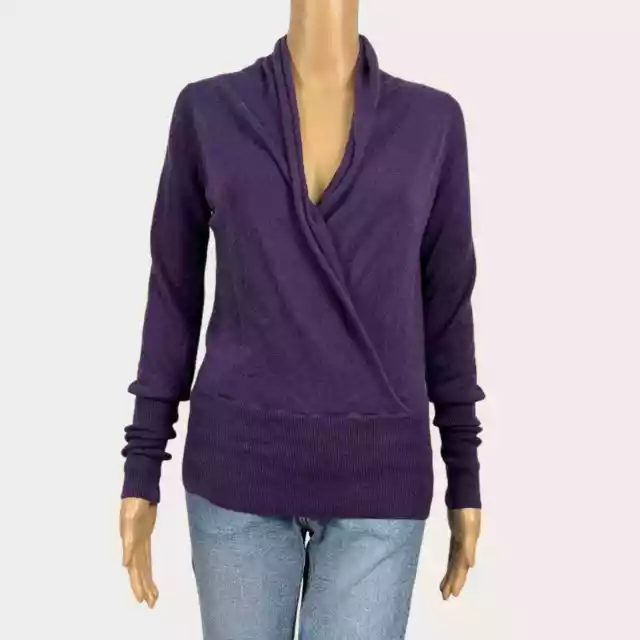 BCBG MaxAzria MEDIUM  Deep Purple Faux Wrap Surplice Front Knit Pullover Sweater