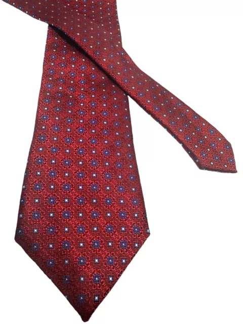 Canali Red Blue Medallion Pattern Italian 100% Silk Men's Dress Neck Tie