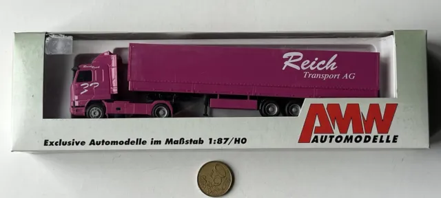 P359 AMW 1:87 LKW Scania Reich Transport AG Pritsche/Plane Sz. OVP Pink 55012