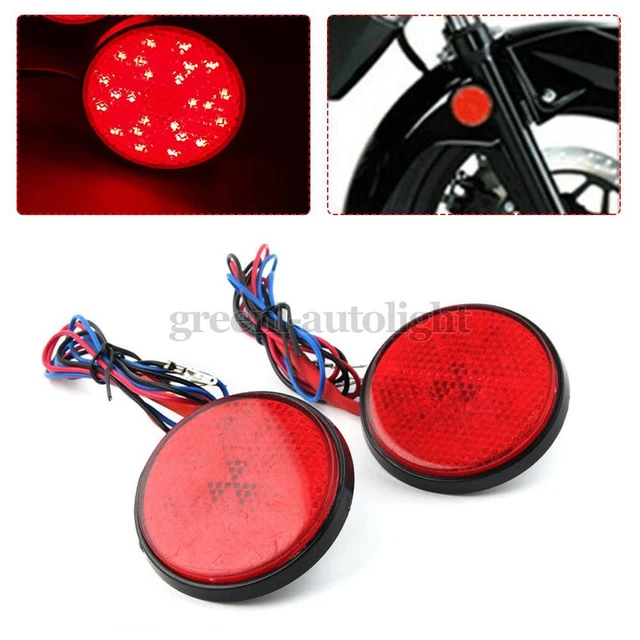 2PCS Red LED Motorcycle Reflector Rear Tail Brake Turn Signal Light Marker Round
