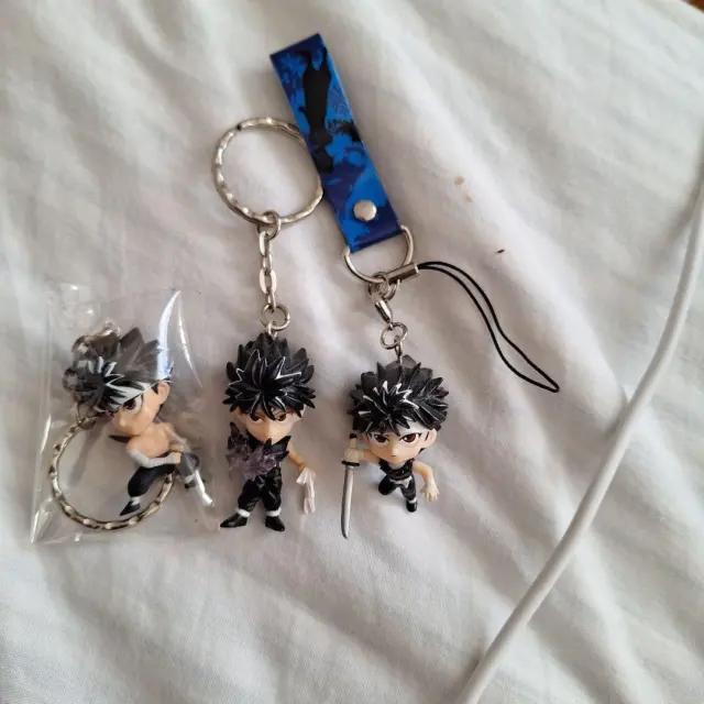 Lot of 3 Yu Yu Hakusho Hiei Mascot Figure Keychain Strap G39938