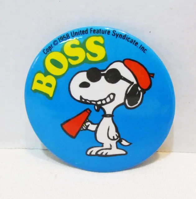 SNOOPY BOSS PINBACK BUTTON by BUTTERFLY ORIGINALS 1970's PEANUTS MOVIE DIRECTOR