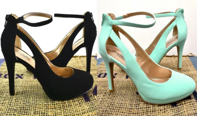 CHARLOTTE RUSSE Women's Cutout High Heels Pump with Ankle Strap Nubuck PU