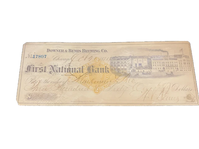 Check – Downer & Bemis Brewing Co Chicago – 1874? 1879 -  Factory - Scene