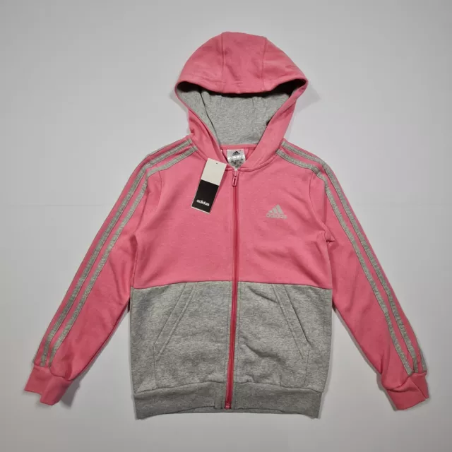 adidas Kids Girls Tracksuit Jacket Pink Grey 9- 10 Years Fleece Hoodie