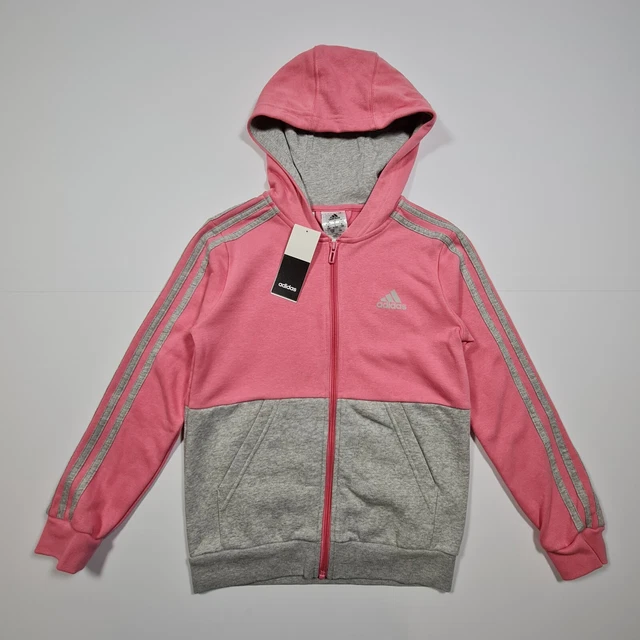 adidas Kids Girls Tracksuit Jacket Pink Grey 9- 10 Years Fleece Hoodie