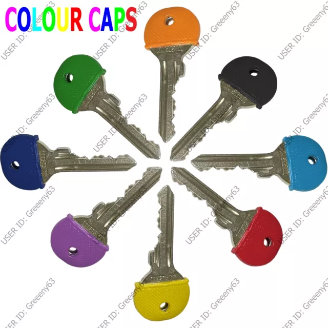 10 x Coloured Key Top cover Caps Assorted Head Covers ID Tag Cap Ring Keyring